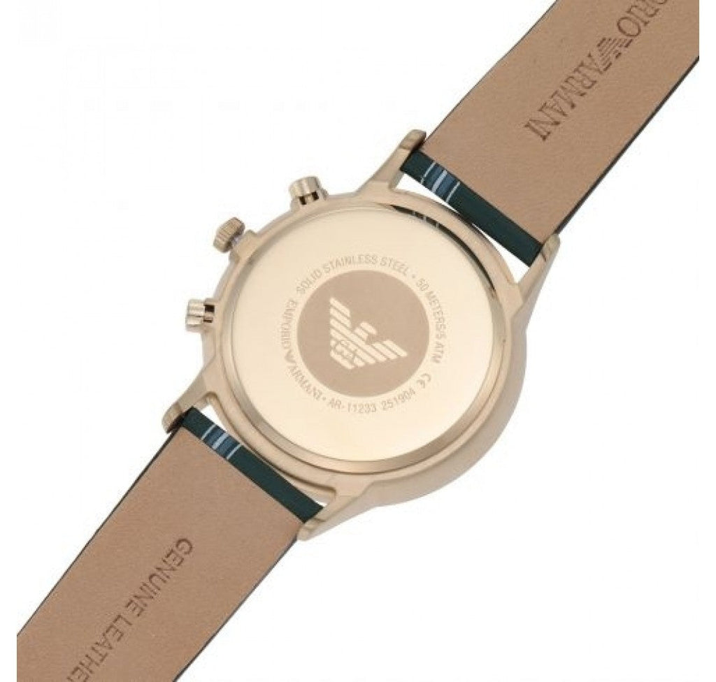 Emporio Armani Renato Chronograph Silver Dial Green Leather Strap Watch For Men - AR11233 Buy Now By Emporio Armani