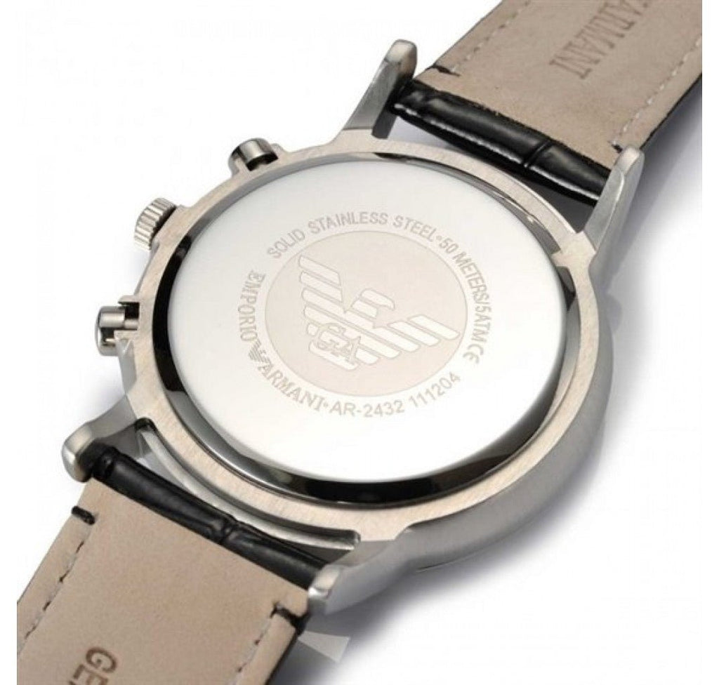 Emporio Armani Classic Chronograph Silver Dial Black Leather Strap Watch For Men - AR2432 Buy Now By Emporio Armani