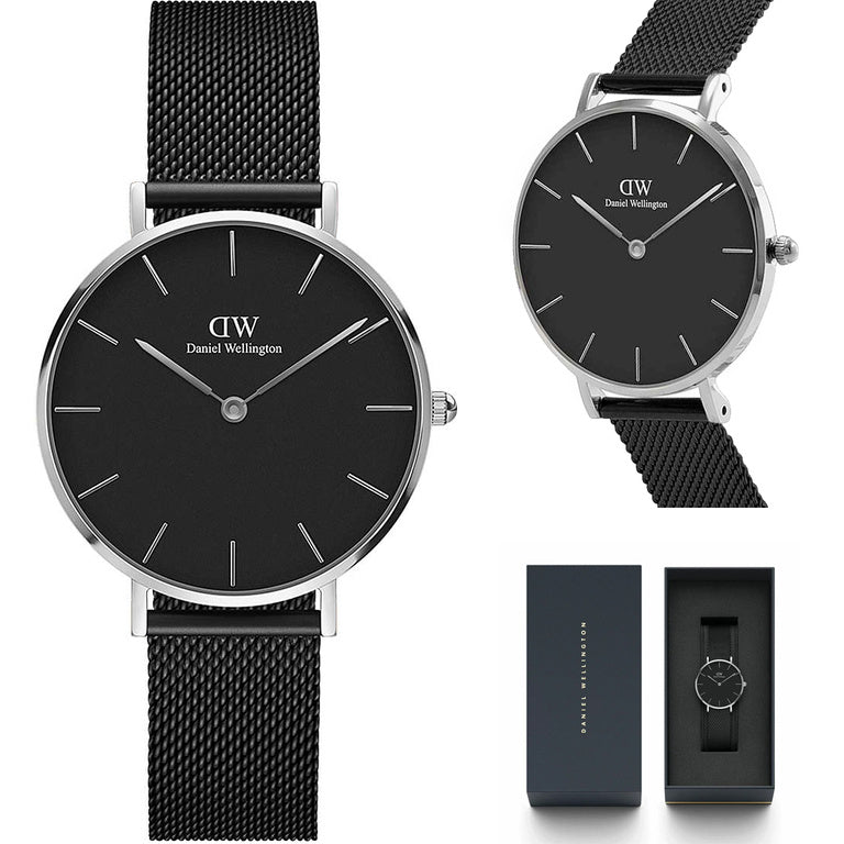 Daniel Wellington Petite Ashfield Black Dial Black Mesh Strap Watch For Women - DW00100202 Buy Now By Daniel Wellington