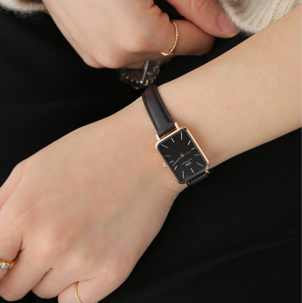 Daniel Wellington Quadro Sheffield Black Dial Black Leather Strap Watch For Women - DW00100435 Buy Now By Daniel Wellington