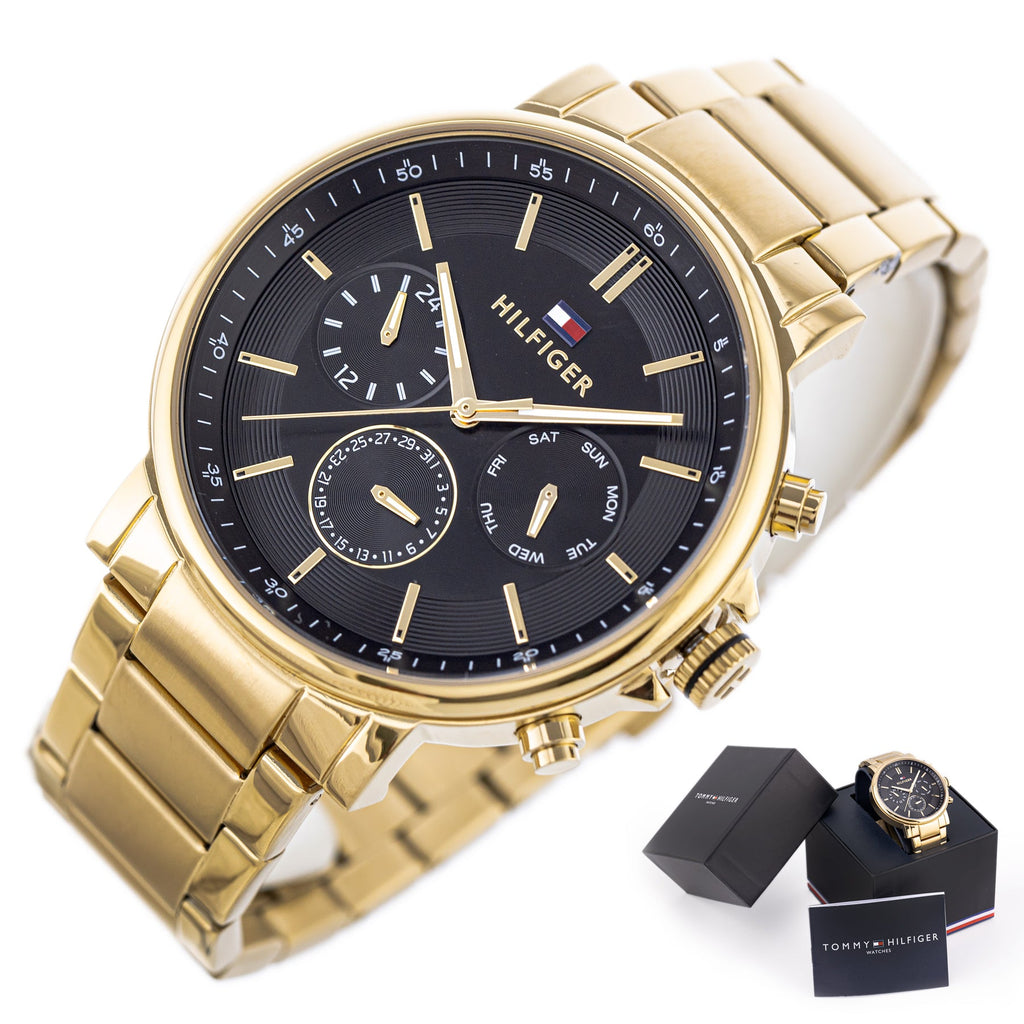 Tommy Hilfiger Tyson Chronograph Black Dial Gold Steel Strap Watch For Men - 1710589 Buy Now By Tommy Hilfiger