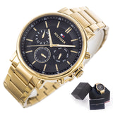 Tommy Hilfiger Tyson Chronograph Black Dial Gold Steel Strap Watch For Men - 1710589 Buy Now By Tommy Hilfiger