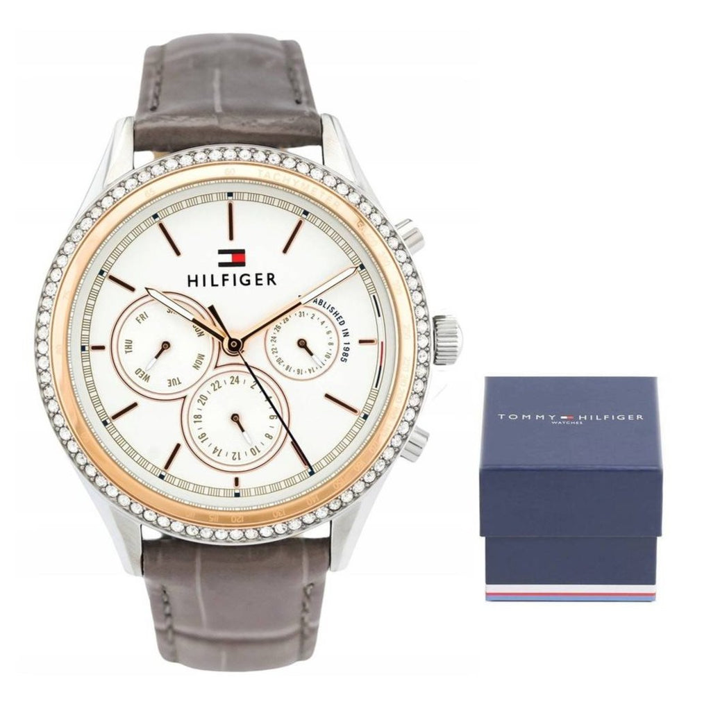 Tommy Hilfiger Ari Diamonds White Dial Grey Leather Strap Watch for Women - 1781980 Buy Now By Tommy Hilfiger