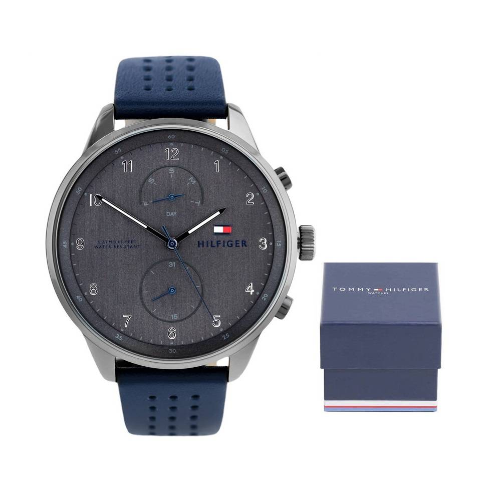 Tommy Hilfiger Chase Grey Dial Blue Leather Strap Watch for Men - 1791578 Buy Now By Tommy Hilfiger