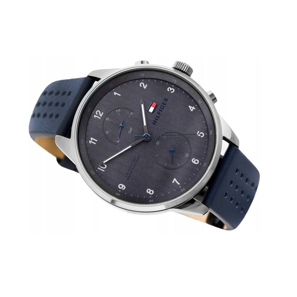 Tommy Hilfiger Chase Grey Dial Blue Leather Strap Watch for Men - 1791578 Buy Now By Tommy Hilfiger