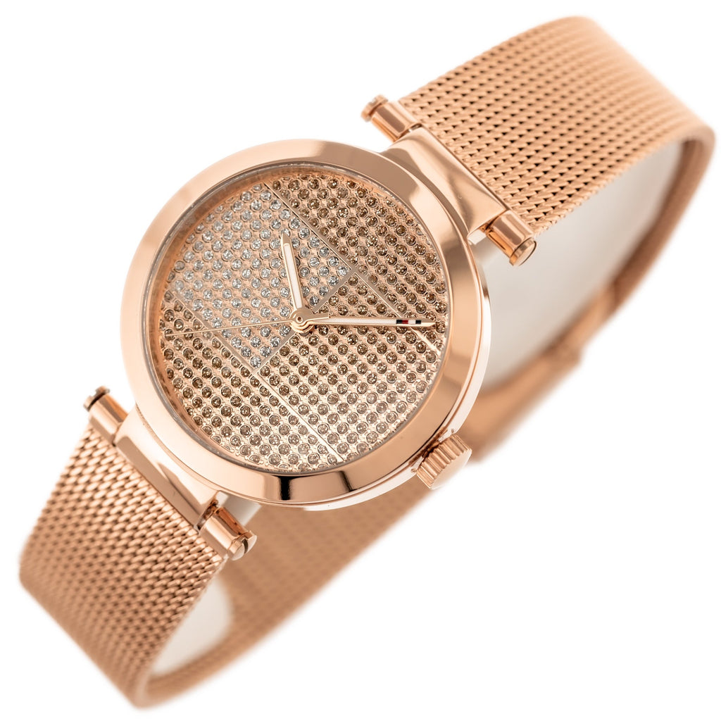 Tommy Hilfiger Lynn Crystals Rose Gold Dial Rose Gold Mesh Strap Watch For Women - 1781868 Buy Now By Tommy Hilfiger