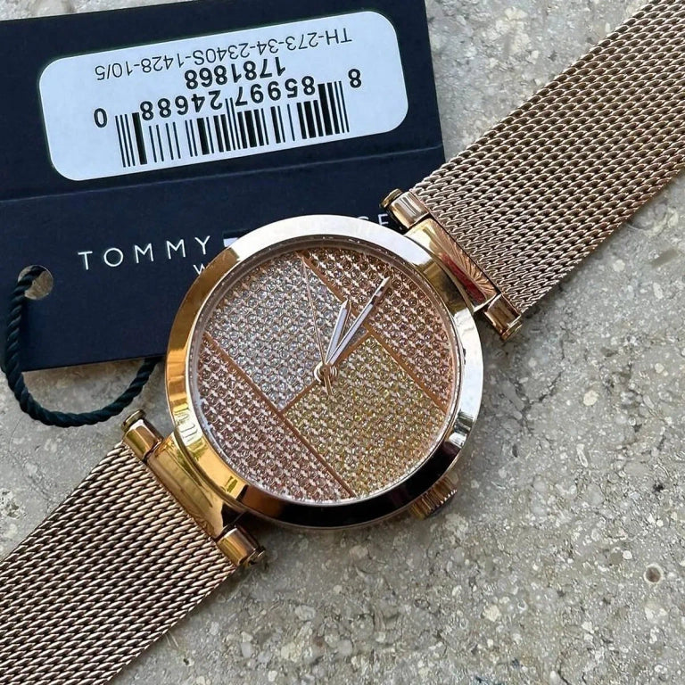 Tommy Hilfiger Lynn Crystals Rose Gold Dial Rose Gold Mesh Strap Watch For Women - 1781868 Buy Now By Tommy Hilfiger