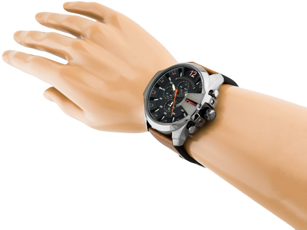 Diesel Mega Chief Chronograph Black Dial Brown Leather Strap Watch For Men - DZ4343 Buy Now By Diesel