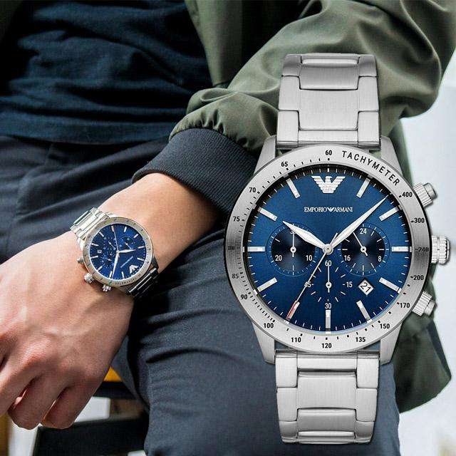 Emporio Armani Mario Chronograph Blue Dial Silver Steel Strap Watch For Men - AR11306 Buy Now By Emporio Armani