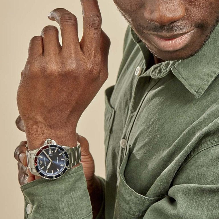 Emporio Armani Diver Quartz Blue Dial Silver Steel Strap Watch For Men - AR11339 Buy Now By Emporio Armani