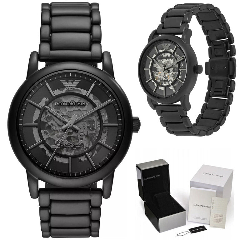 Emporio Armani Meccanico Skeleton Black Dial Black Steel Strap Watch For Men - AR60045 Buy Now By Emporio Armani