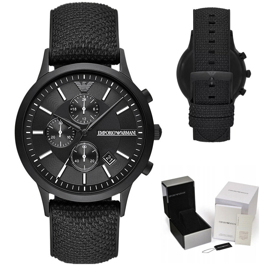 Emporio Armani Renato Chronograph Black Dial Black Nylon Strap Watch For Men - AR11457 Buy Now By Emporio Armani