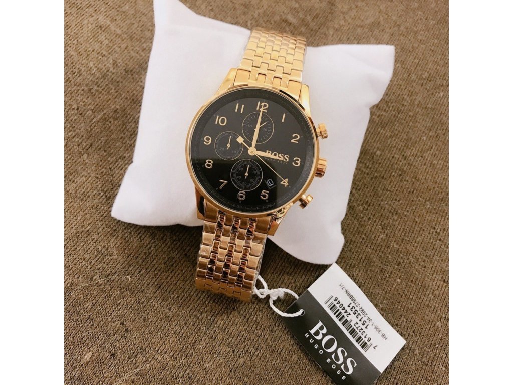 Hugo Boss Navigator Black Dial Gold Steel Strap Watch for Men - 1513531 Buy Now By Hugo Boss