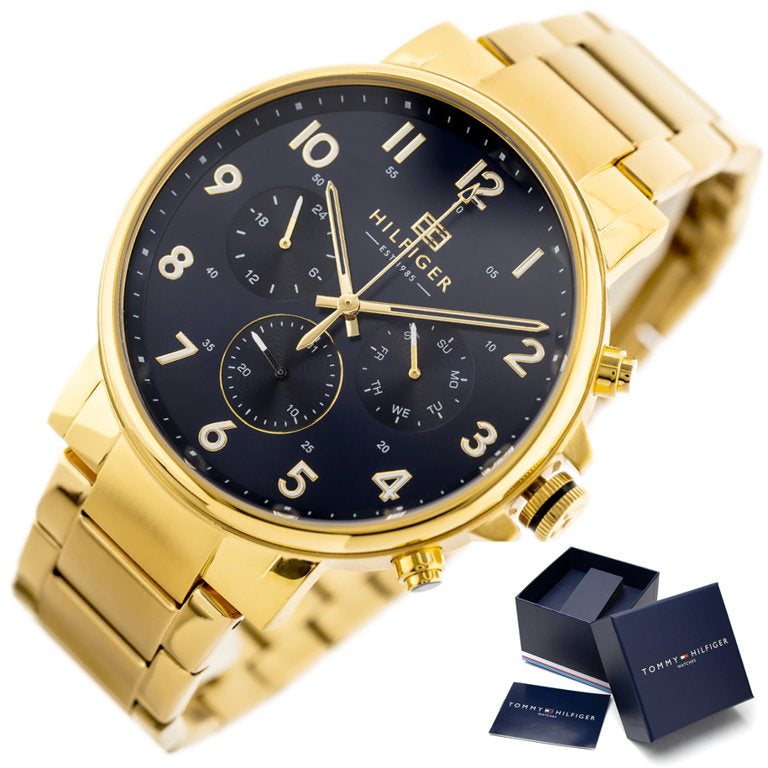 Tommy Hilfiger Daniel Chronograph Blue Dial Gold Steel Strap Watch for Men - 1710384 Buy Now By Tommy Hilfiger