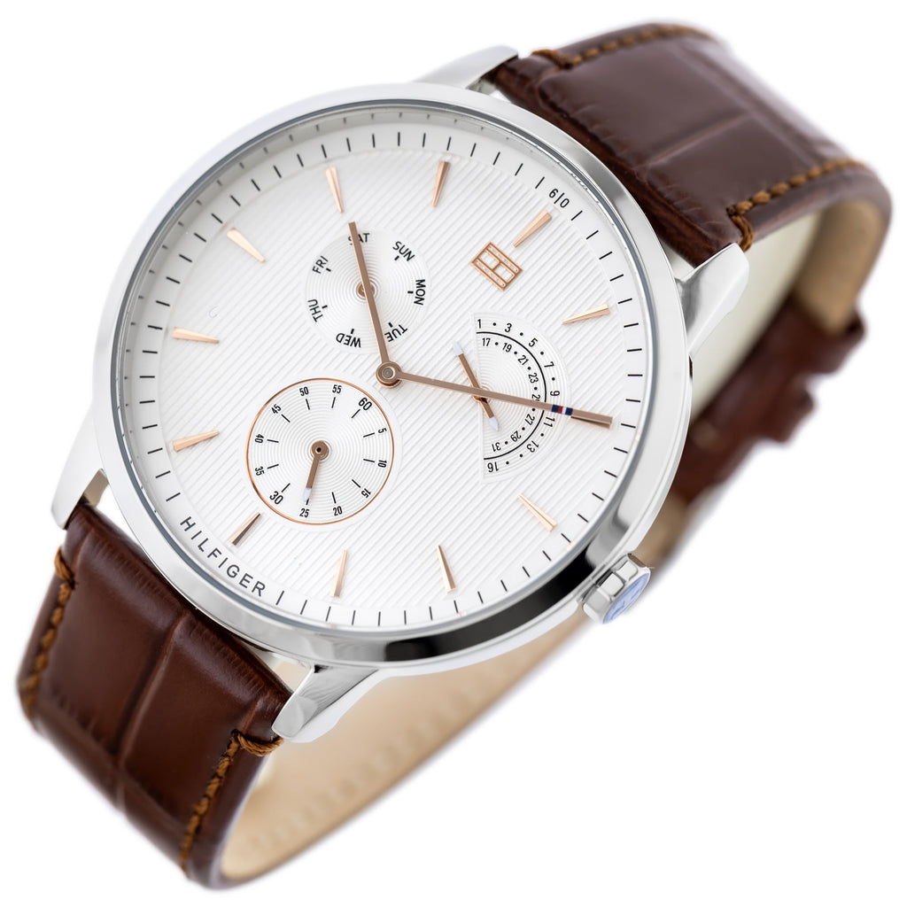 Tommy Hilfiger Brad Chronograph White Dial Brown Leather Strap Watch For Men - 1710389 Buy Now By Tommy Hilfiger