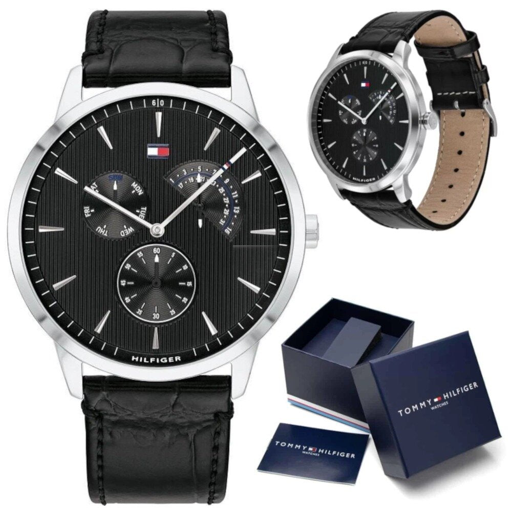 Tommy Hilfiger Brad Chronograph Black Dial Black Leather Strap Watch For Men - 1710391 Buy Now By Tommy Hilfiger