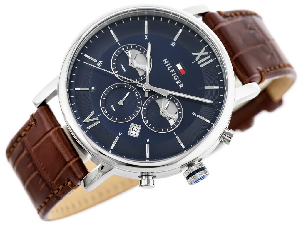 Tommy Hilfiger Evan Chronograph Blue Dial Brown Leather Strap Watch for Men - 1710393 Buy Now By Tommy Hilfiger