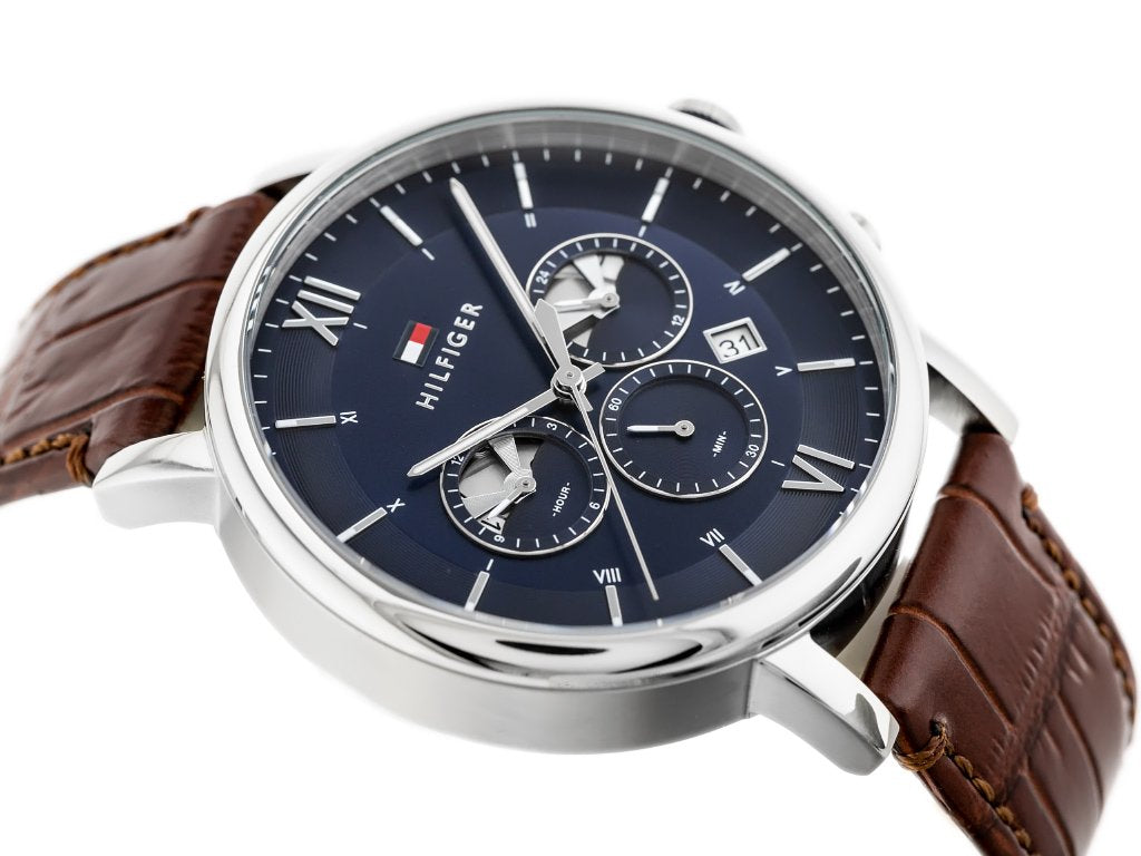 Tommy Hilfiger Evan Chronograph Blue Dial Brown Leather Strap Watch for Men - 1710393 Buy Now By Tommy Hilfiger