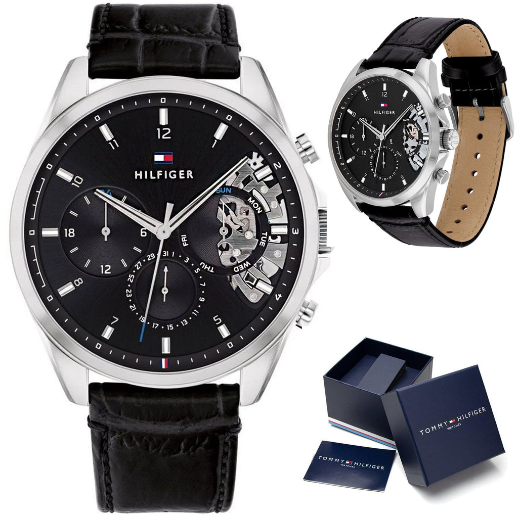 Tommy Hilfiger Baker Chronograph Black Dial Black Leather Strap Watch For Men - 1710449 Buy Now By Tommy Hilfiger