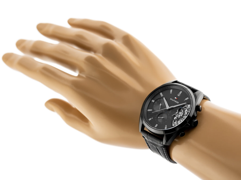 Tommy Hilfiger Baker Chronograph Black Dial Black Leather Strap Watch For Men - 1710452 Buy Now By Tommy Hilfiger