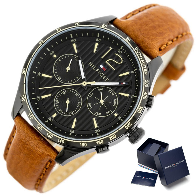 Tommy Hilfiger Gavin Chronograph Quartz Black Dial Brown Leather Strap Watch for Men - 1791470 Buy Now By Tommy Hilfiger