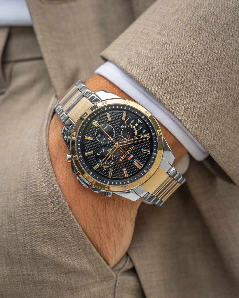 Tommy Hilfiger Decker Chronograph Black Dial Two Tone Steel Strap Watch for Men - 1791559 Buy Now By Tommy Hilfiger