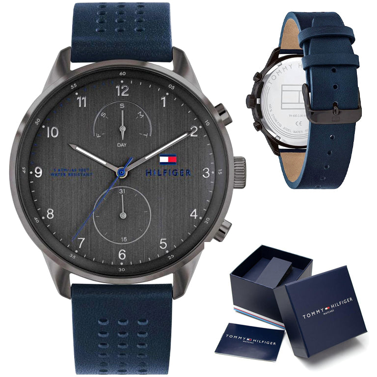 Tommy Hilfiger Chase Grey Dial Blue Leather Strap Watch for Men - 1791578 Buy Now By Tommy Hilfiger