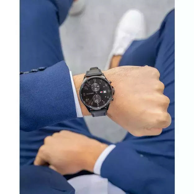 Tommy Hilfiger West Chronograph Black Dial Black Leather Strap Watch For Men - 1791711 Buy Now By Tommy Hilfiger
