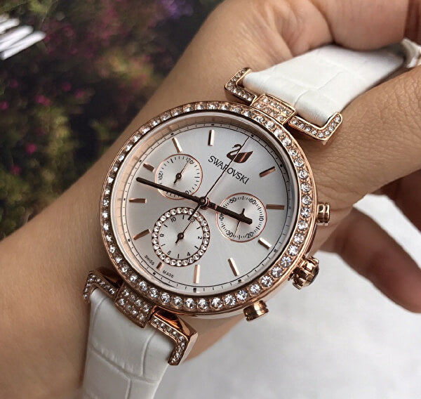 Swarovski Era Journey Silver Dial White Leather Strap Watch for Women - 5295369 Buy Now By Swarovski
