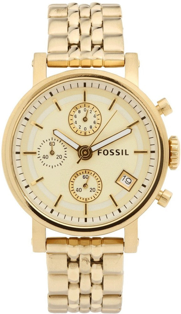 Fossil Boyfriend Chronograph Gold Dial Gold Steel Strap Watch for Women - ES2197 Buy Now By Fossil