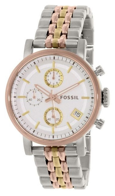 Fossil Boyfriend Chronograph White Dial Two Tone Steel Strap Watch for Women - ES3840 Buy Now By Fossil