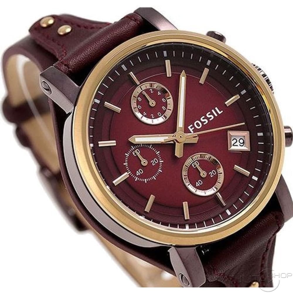 Fossil Original Boyfriend Sport Chronograph Maroon Dial Maroon Leather Strap Watch for Women - ES4114 Buy Now By Fossil