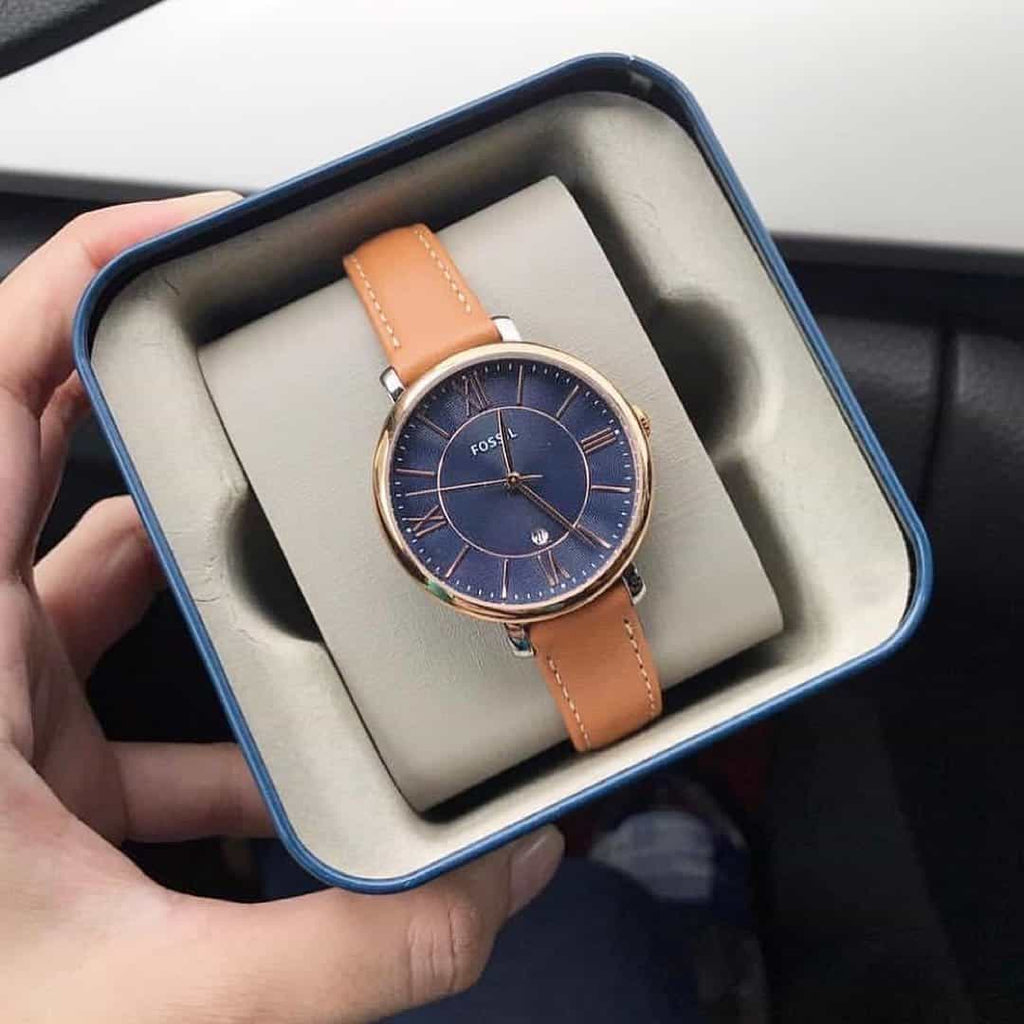 Fossil Jacqueline Three Hand Date Luggage Blue Dial Brown Leather Strap Watch for Women - ES4274 Buy Now By Fossil