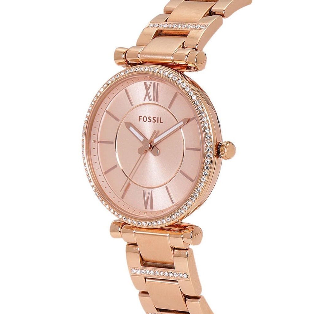 Fossil Carlie Rose Gold Dial Rose Gold Steel Strap Watch for Women - ES4301 Buy Now By Fossil