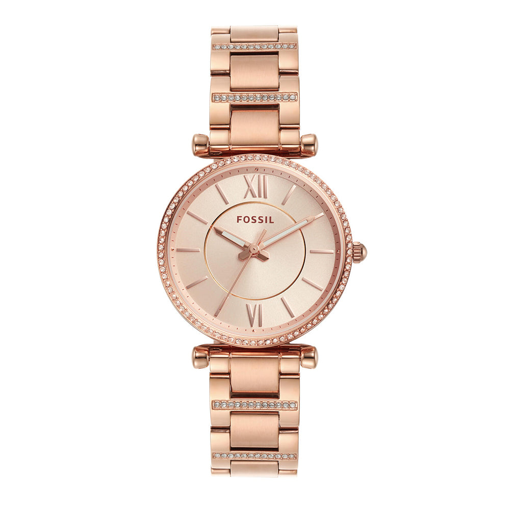 Fossil Carlie Rose Gold Dial Rose Gold Steel Strap Watch for Women - ES4301 Buy Now By Fossil