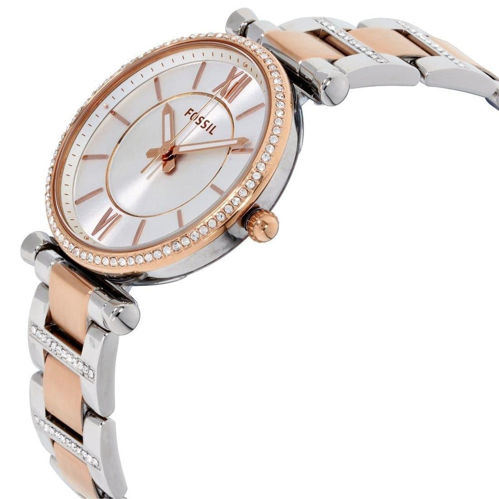 Fossil Carlie Silver Dial Two Tone Steel Strap Watch for Women - ES4342 Buy Now By Fossil