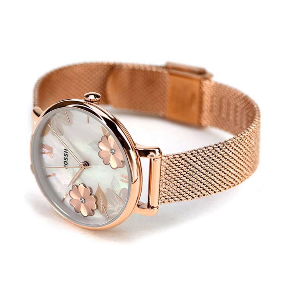 Fossil Jacqueline Three-Hand White Dial Rose Gold Mesh Bracelet Watch for Women - ES4534 Buy Now By Fossil