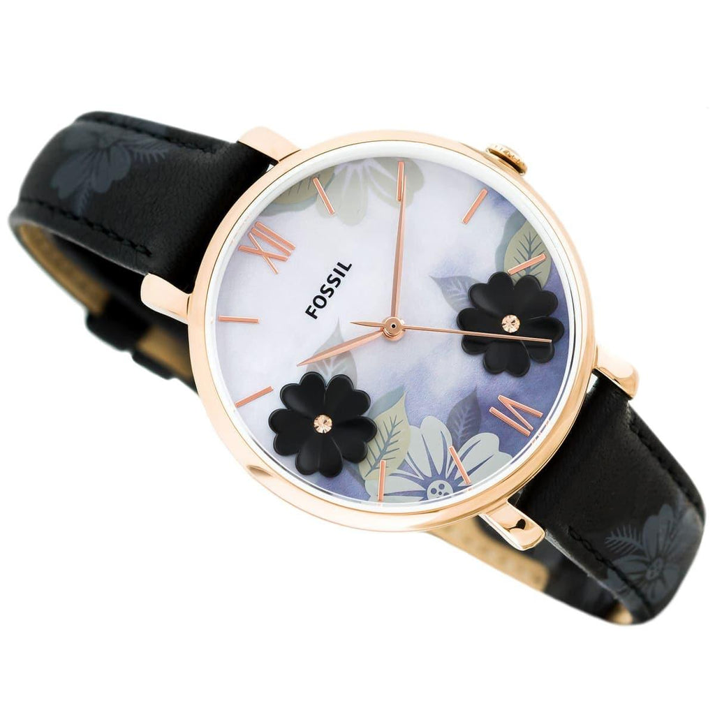Fossil Jacqueline Mother of Pearl Dial Black Leather Strap Watch for Women - ES4535 Buy Now By Fossil