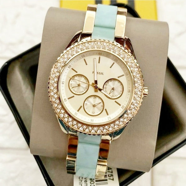 Fossil Stella Multifunction Gold Dial Two Tone Steel Strap Watch for Women - ES4757 Buy Now By Fossil