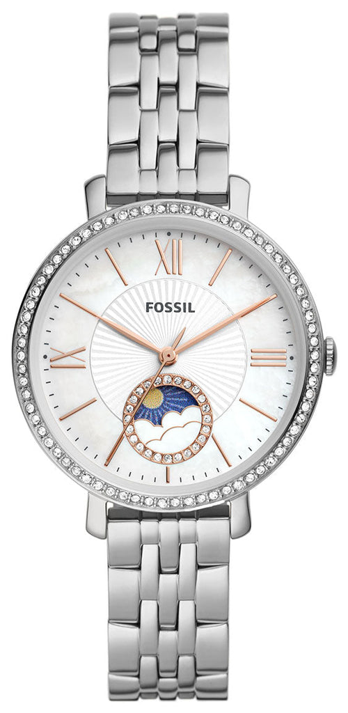 Fossil Jacqueline Multifunction Moonphase White Dial Silver Steel Strap Watch for Women - ES5164 Buy Now By Fossil