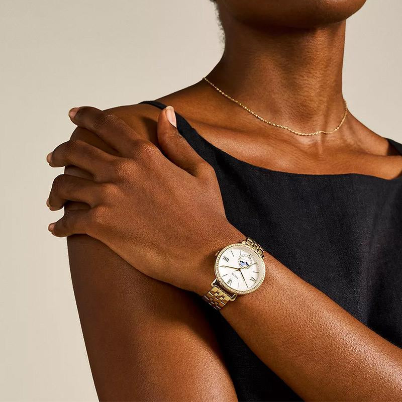 Fossil Jacqueline Moonphase Mother of Pearl Dial Gold Steel Strap Watch for Women - ES5167 Buy Now By Fossil