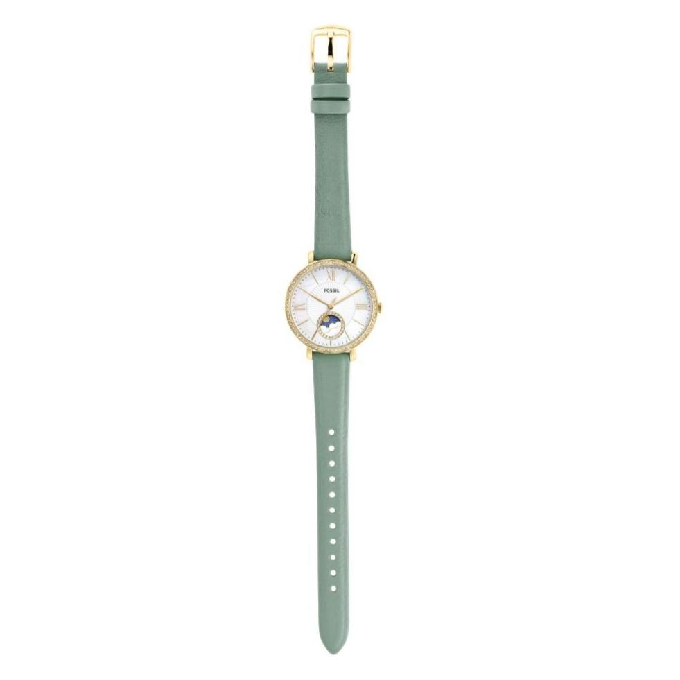 Fossil Jacqueline Analog Moonphase Mother of Pearl White Dial Green Leather Strap Watch for Women - ES5168 Buy Now By Fossil