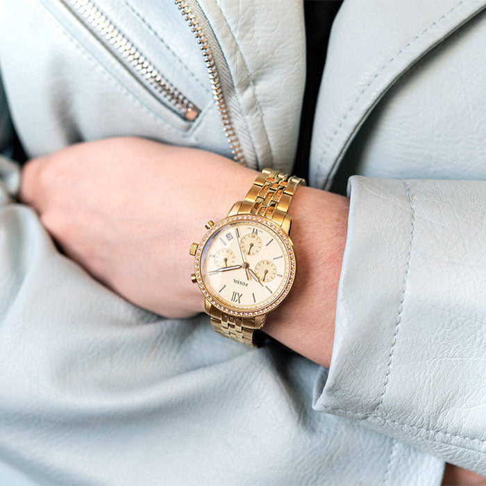 Fossil Neutra Chronograph Gold Dial Gold Steel Strap Watch for Women - ES5219 Buy Now By Fossil