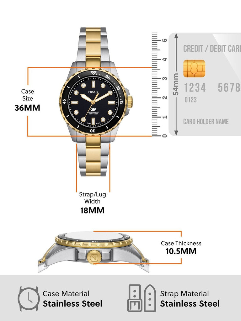 Fossil Blue Dive Three Hand Black Dial Two Tone Steel Strap Watch For Women - ES5349 Buy Now By Fossil