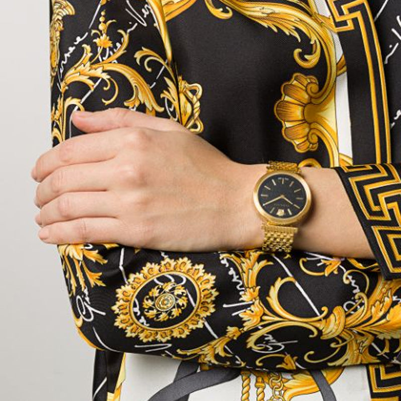 Versace V-Twist Black Dial Gold Mesh Bracelet Watch for Women - VELS00819 Buy Now By Versace