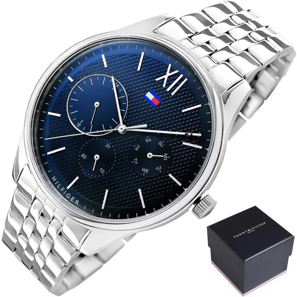 Tommy Hilfiger Damon Chronograph Blue Dial Silver Steel Strap Watch for Men - 1791416 Buy Now By Tommy Hilfiger