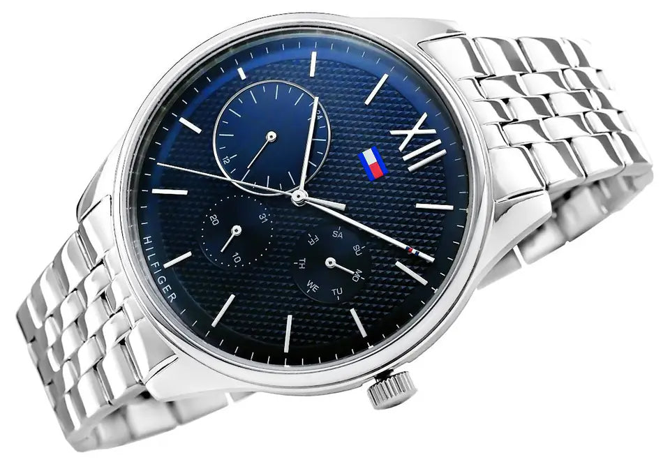 Tommy Hilfiger Damon Chronograph Blue Dial Silver Steel Strap Watch for Men - 1791416 Buy Now By Tommy Hilfiger