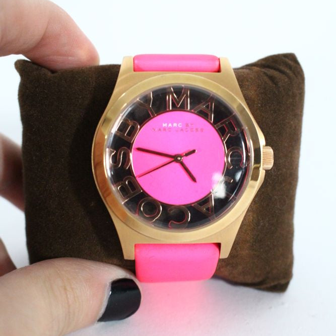 Marc Jacobs Henry Skeleton Pink Dial Pink Leather Strap Watch for Women - MBM1243 Buy Now By Marc Jacobs