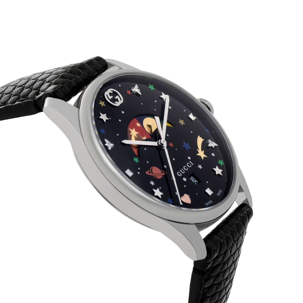 Gucci G-Timeless Moonphase Black Dial Black Leather Strap Watch For Men - YA1264045 Buy Now By Gucci