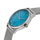 Gucci G-Timeless Turquoise Mother of Pearl Dial Silver Mesh Bracelet Watch For Women - YA126582 Buy Now By Gucci